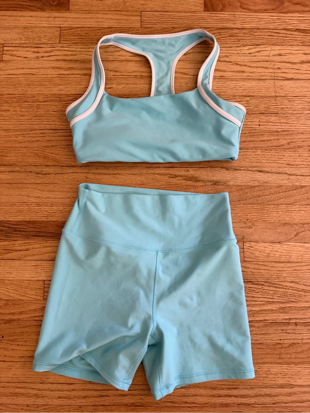 Abercrombie YPB sculptLUX 2 Piece Set Sports Bra Bike Shorts Blue Medium